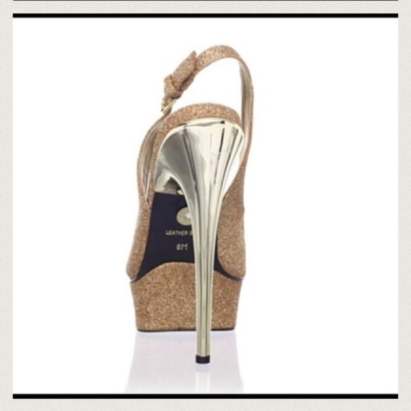 Adrienne Maloof for Charles Jourdan Gold Platform Slingback Stilettos Sz 9.5 - Picture 3 of 12